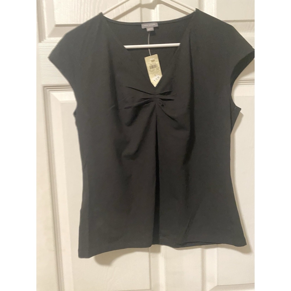 Ann Taylor Black Pleated V Neck Sleeveless Shirt Top - Sz L